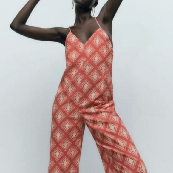 ZARA LONG PRINT JUMPSUIT TERRACOTTA - Size L - Picture 2 of 6